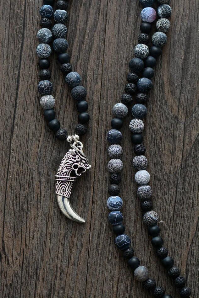Collier Griffe Force Harmonieuse en Agate Mat et Pierre de Lave
