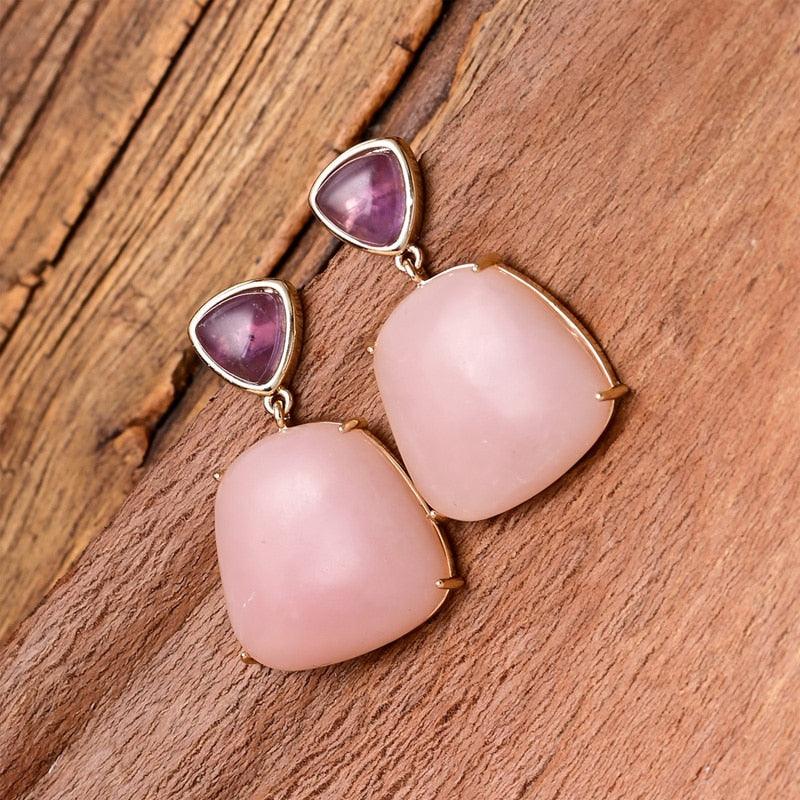 Boucles d'Oreilles Précieuses en Pierre Empereur et Opale Rose