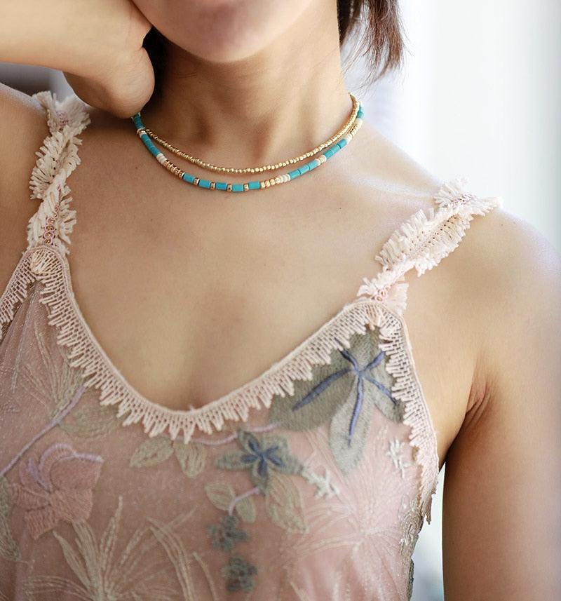 Collier Plaqué Or Tentations en Pierre Turquoise