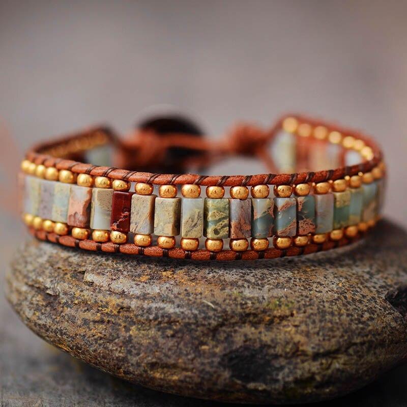 Bracelet Unisexe en Perles de Jaspe Carrées