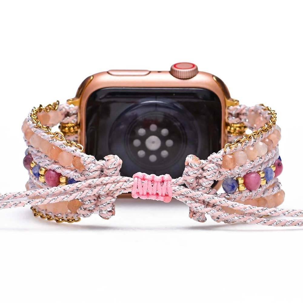 Bracelet d'Apple Watch Délicat Divin en Rhodochrosite en Pierre de Soleil