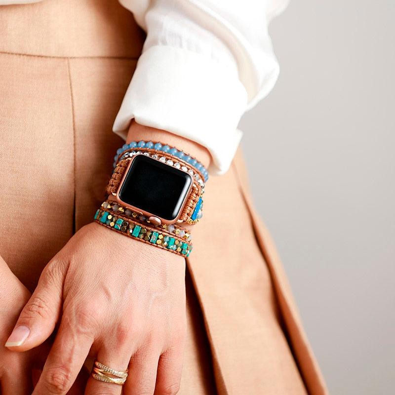 Bracelet d'Apple Watch Rêve Bleu en Jaspe et Jade