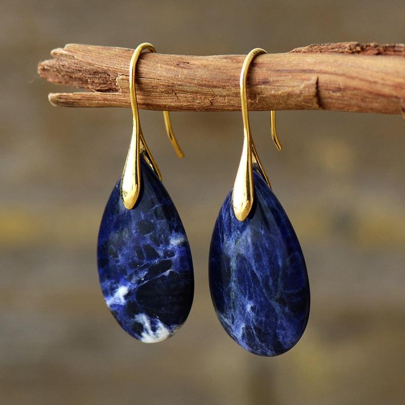 Boucles d'Oreilles Gouttes Mystères de Minuit en Sodalite
