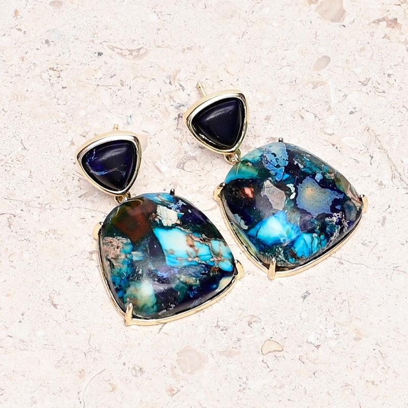 Boucles d'Oreilles Océan Bleuté en Pierre Empereur