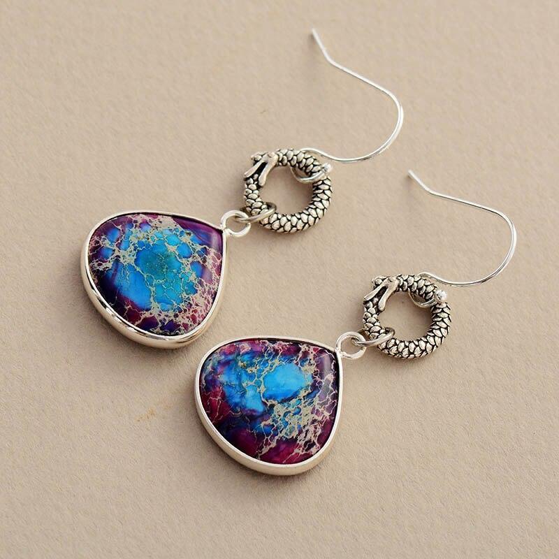 Boucles d'Oreilles Serpent de l'Immortalité en Jaspe
