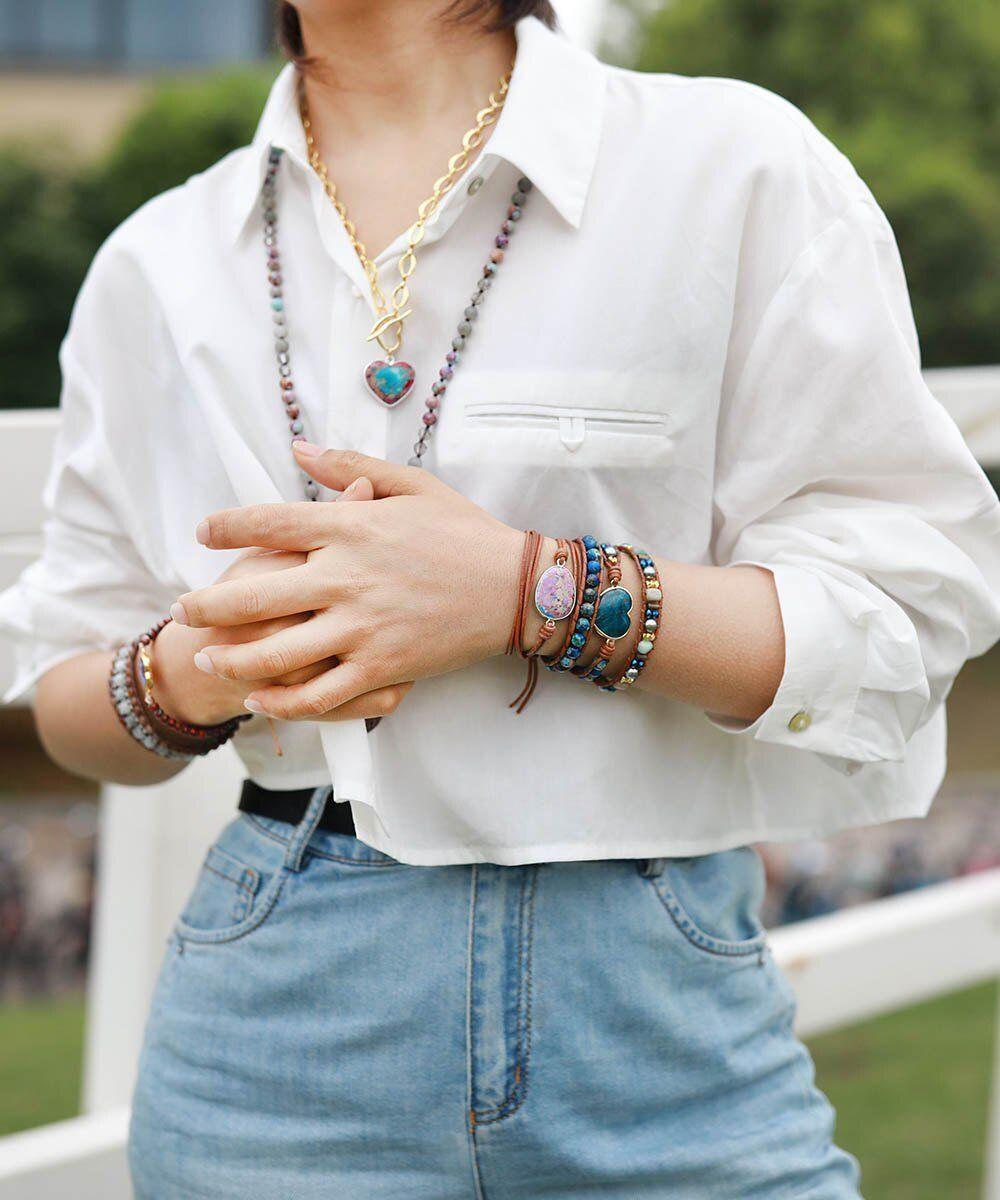 Collier Coeur de Luxe en Jaspe Doré