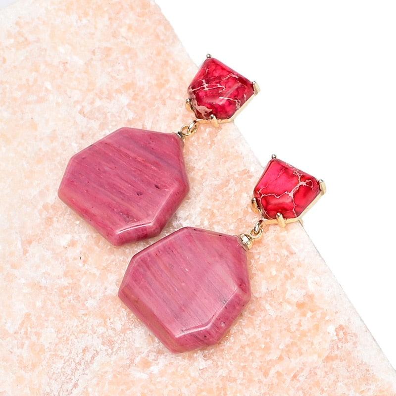 Boucles d'Oreilles "Amour Éternel" en Pierre Empereur et Rhodochrosite