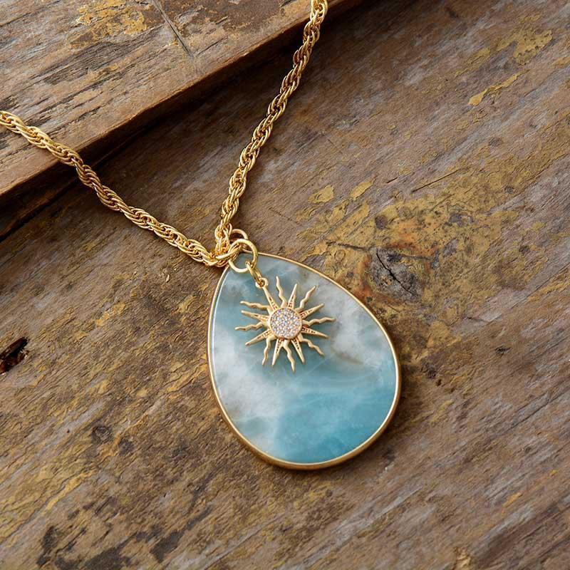 Pendentif Dorée en Perles d'Amazonite