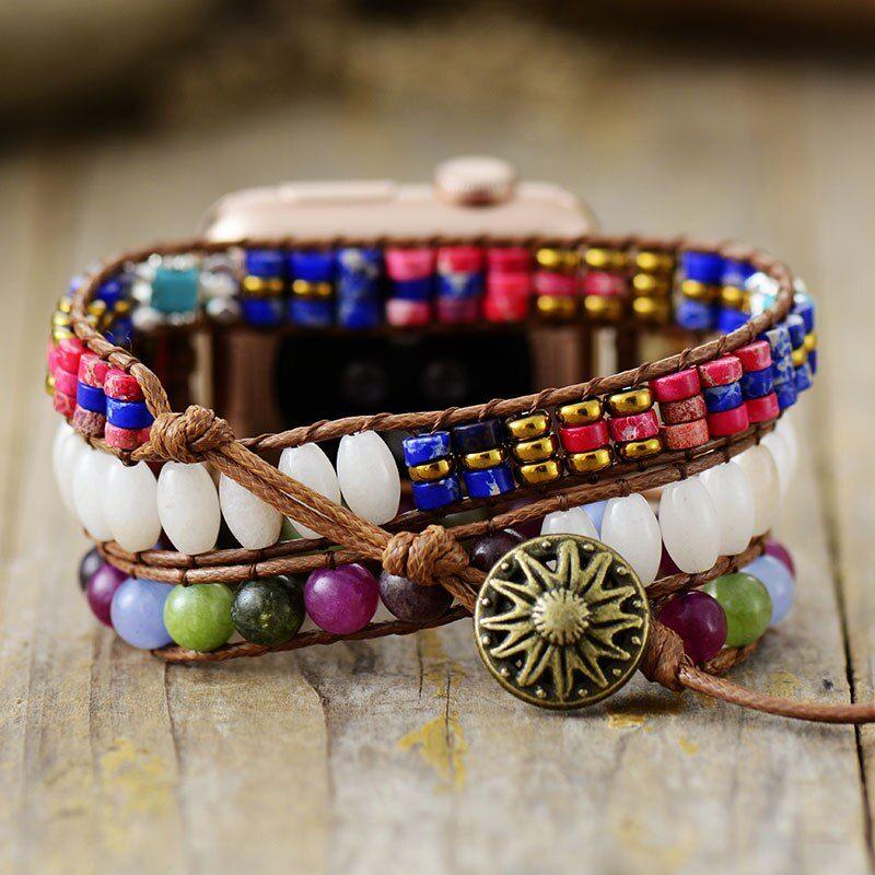 Bracelet d'Apple Watch Précieux Pouvoir en Jaspe et Onyx