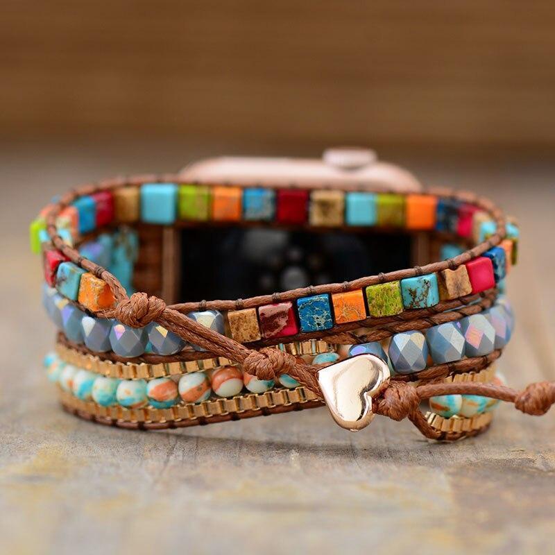 Bracelet d'Apple Watch Vibrant en Pierre de Jaspe Carré