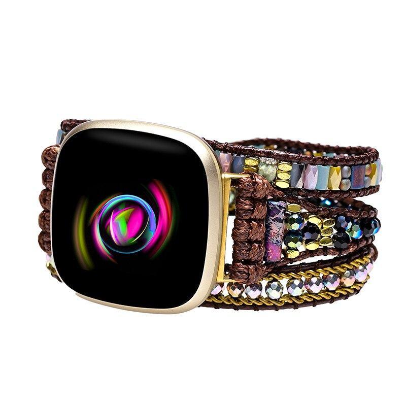 Bracelet pour Montre Fitbit Haute Vibration en Hématite et Agate