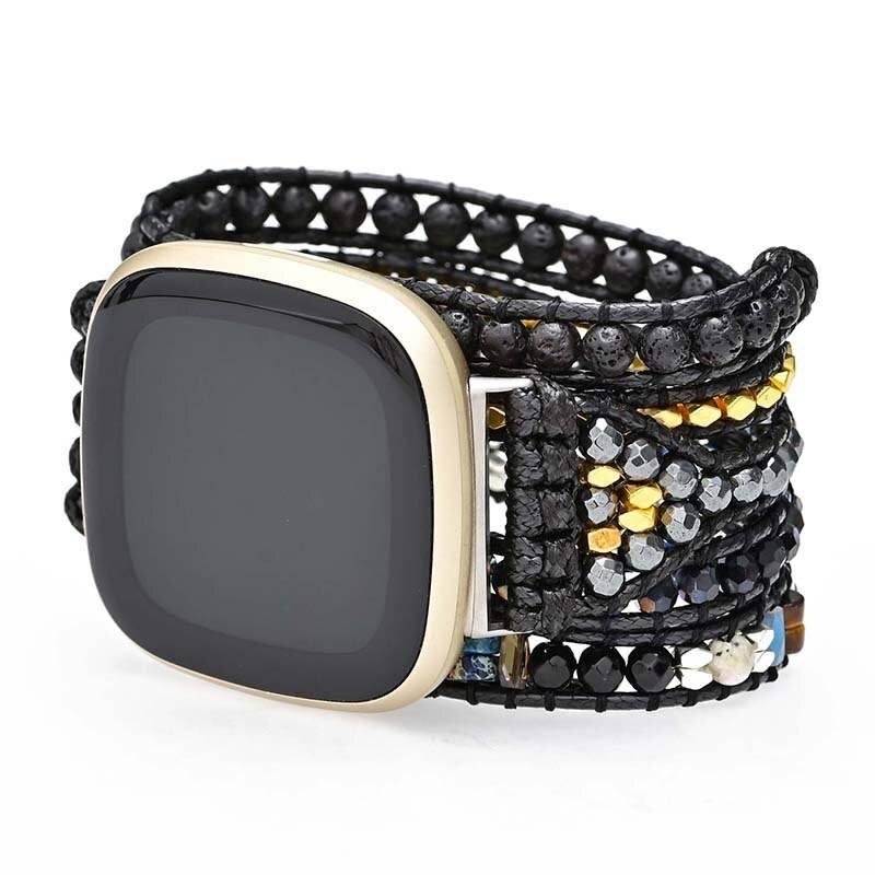 Bracelet de Montre Fitbit Paix de Minuit en Hématite et Pierre de Lave