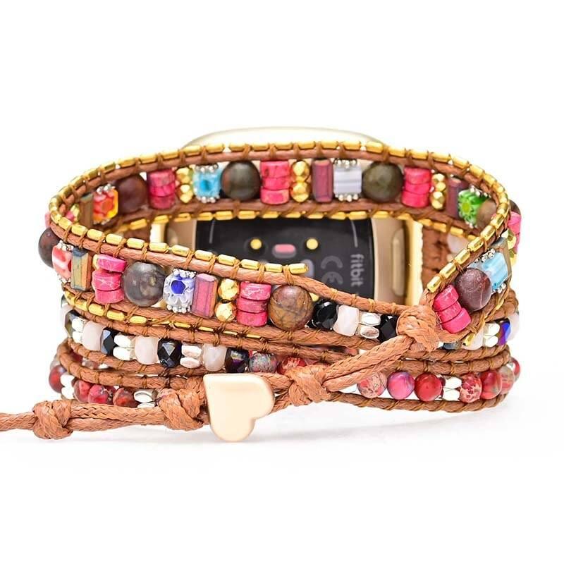 Bracelet pour Montre Fitbit Radieux Amour en Agate et Pierre Empereur