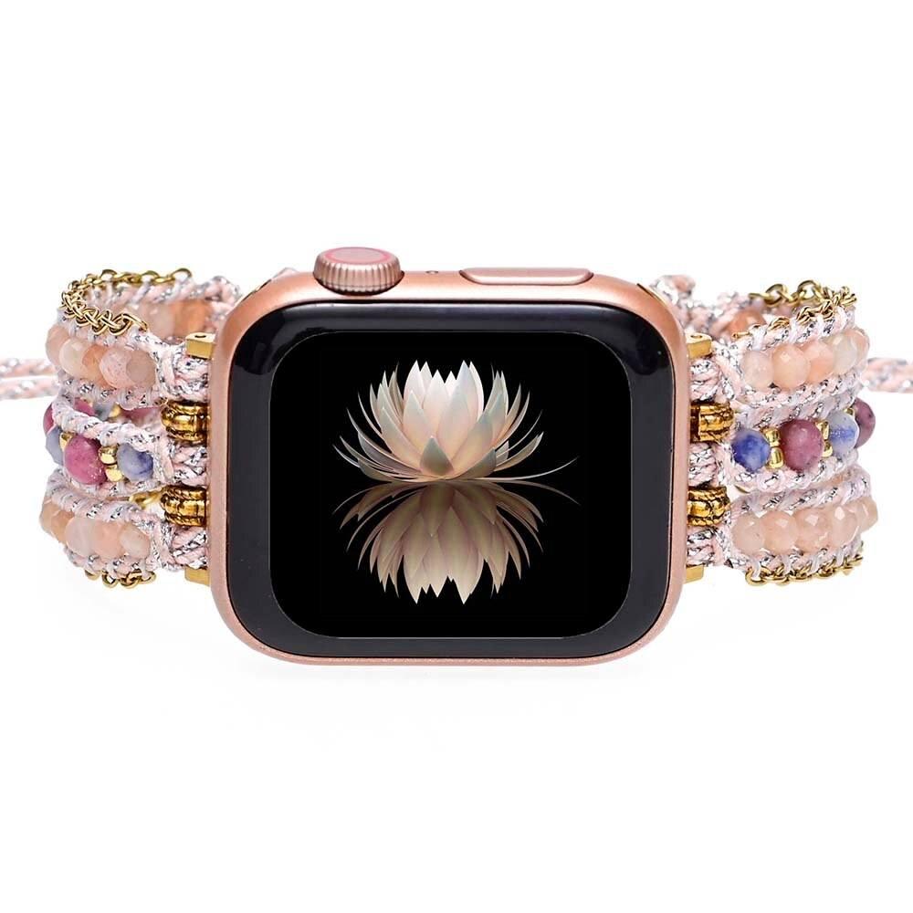 Bracelet d'Apple Watch Délicat Divin en Rhodochrosite en Pierre de Soleil