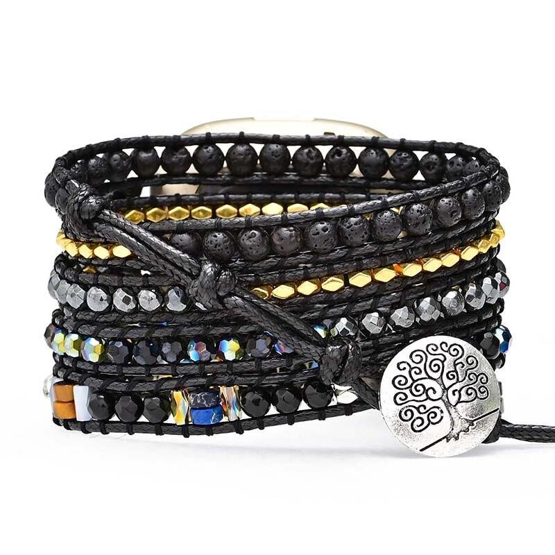 Bracelet de Montre Fitbit Paix de Minuit en Hématite et Pierre de Lave