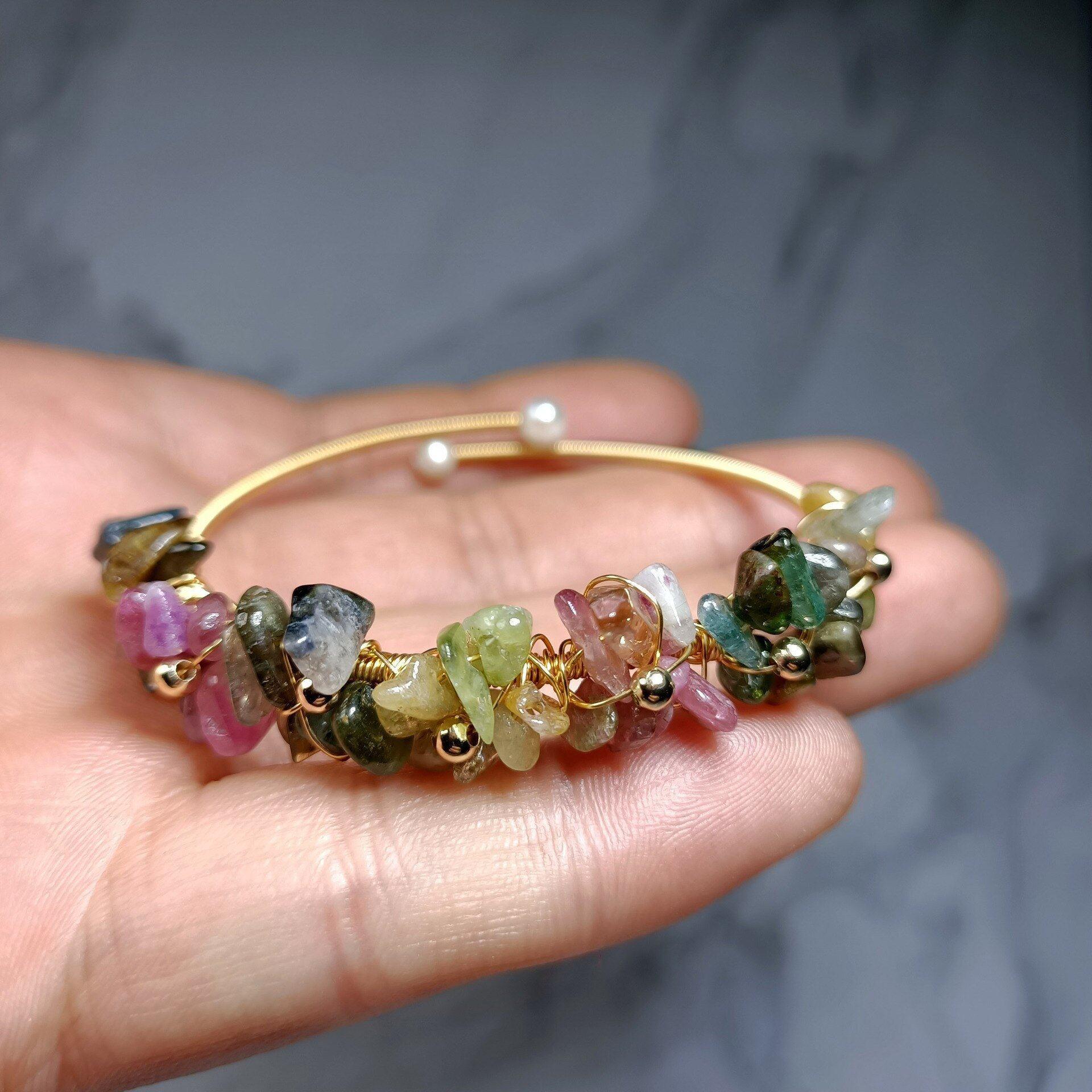 Bracelet en Tourmaline et Perles Dorées