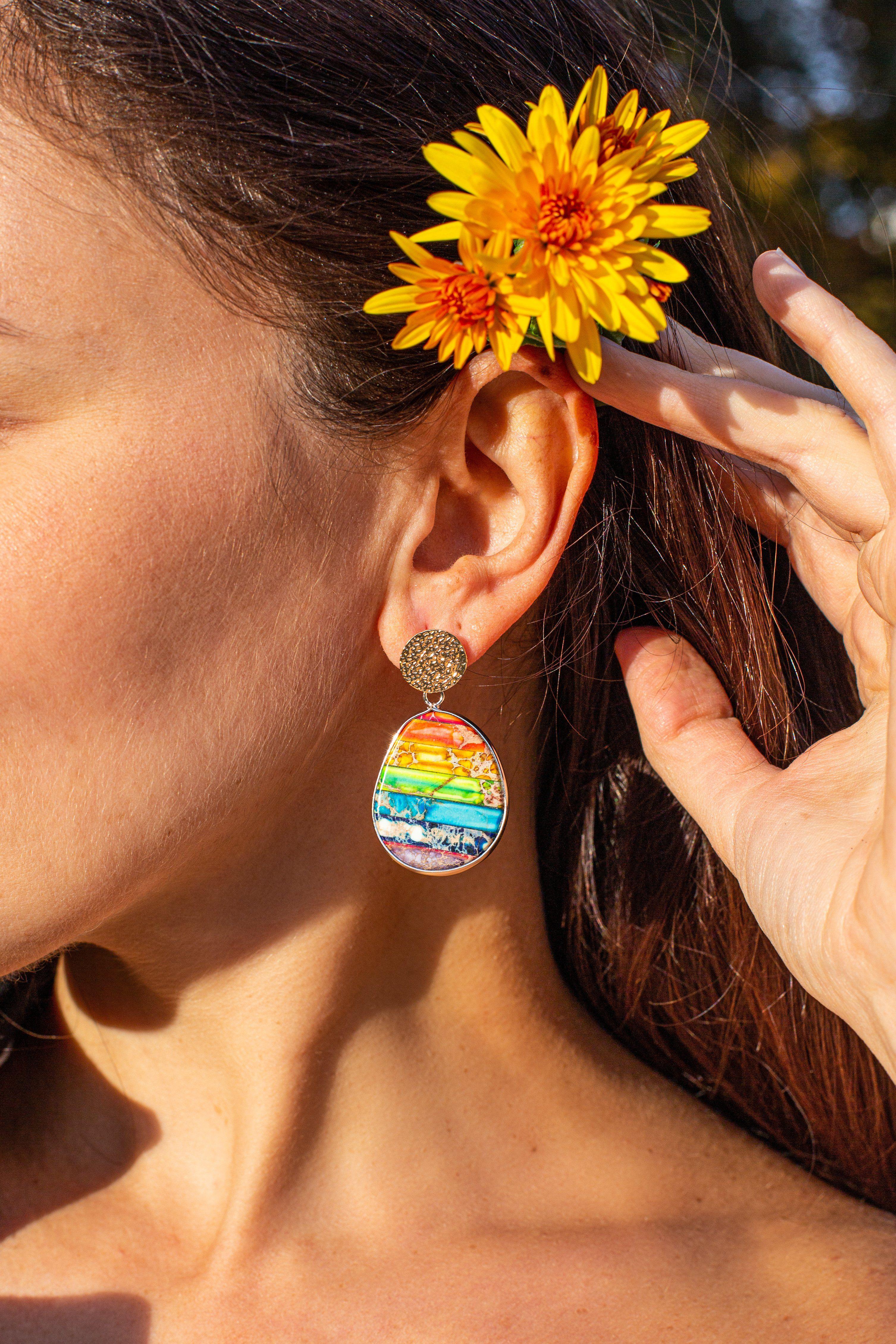 Boucles d'Oreilles Sept Chakras Reiki en Jaspe