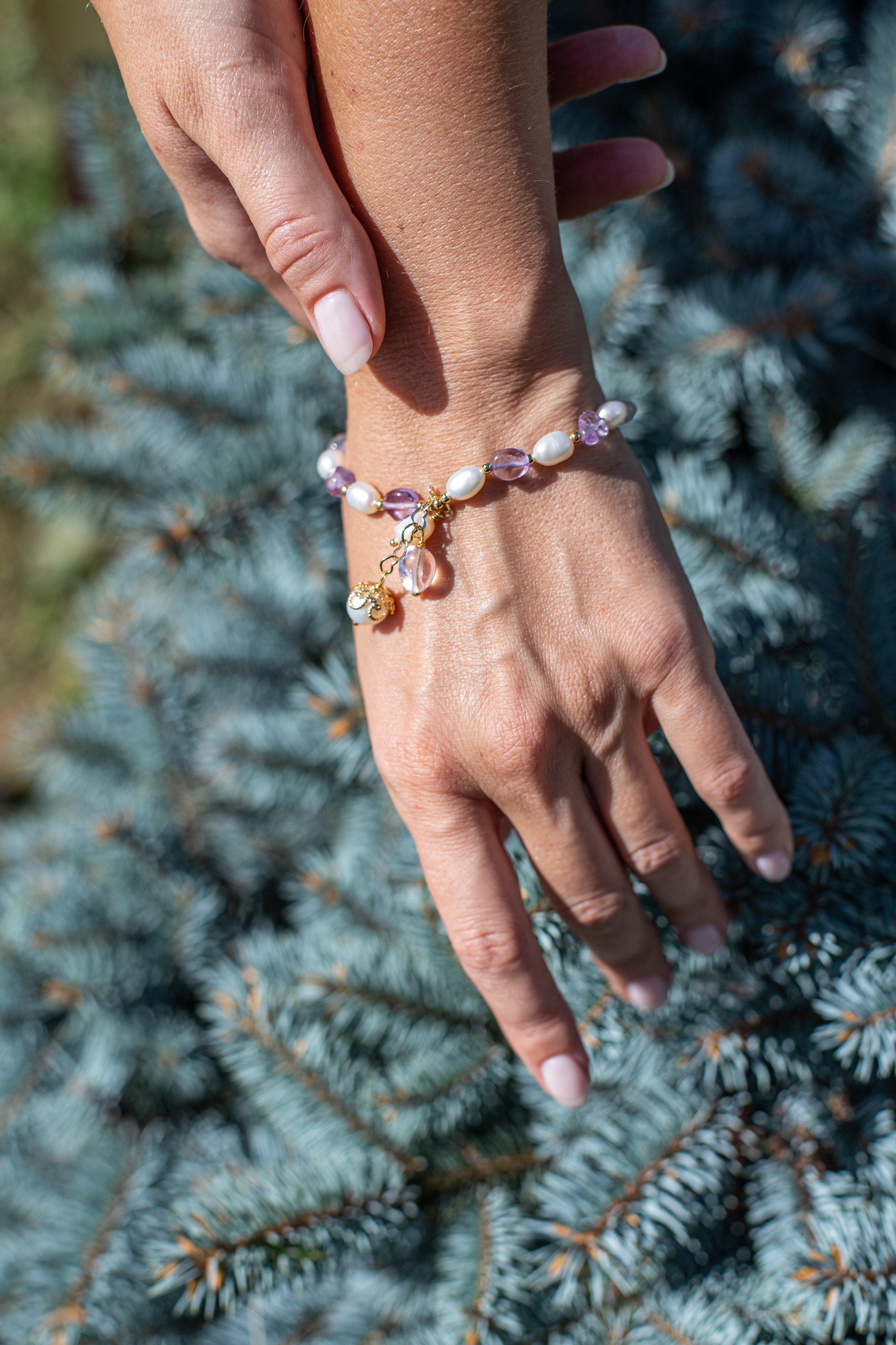 Bracelet de Luxe en Améthyste et Perles