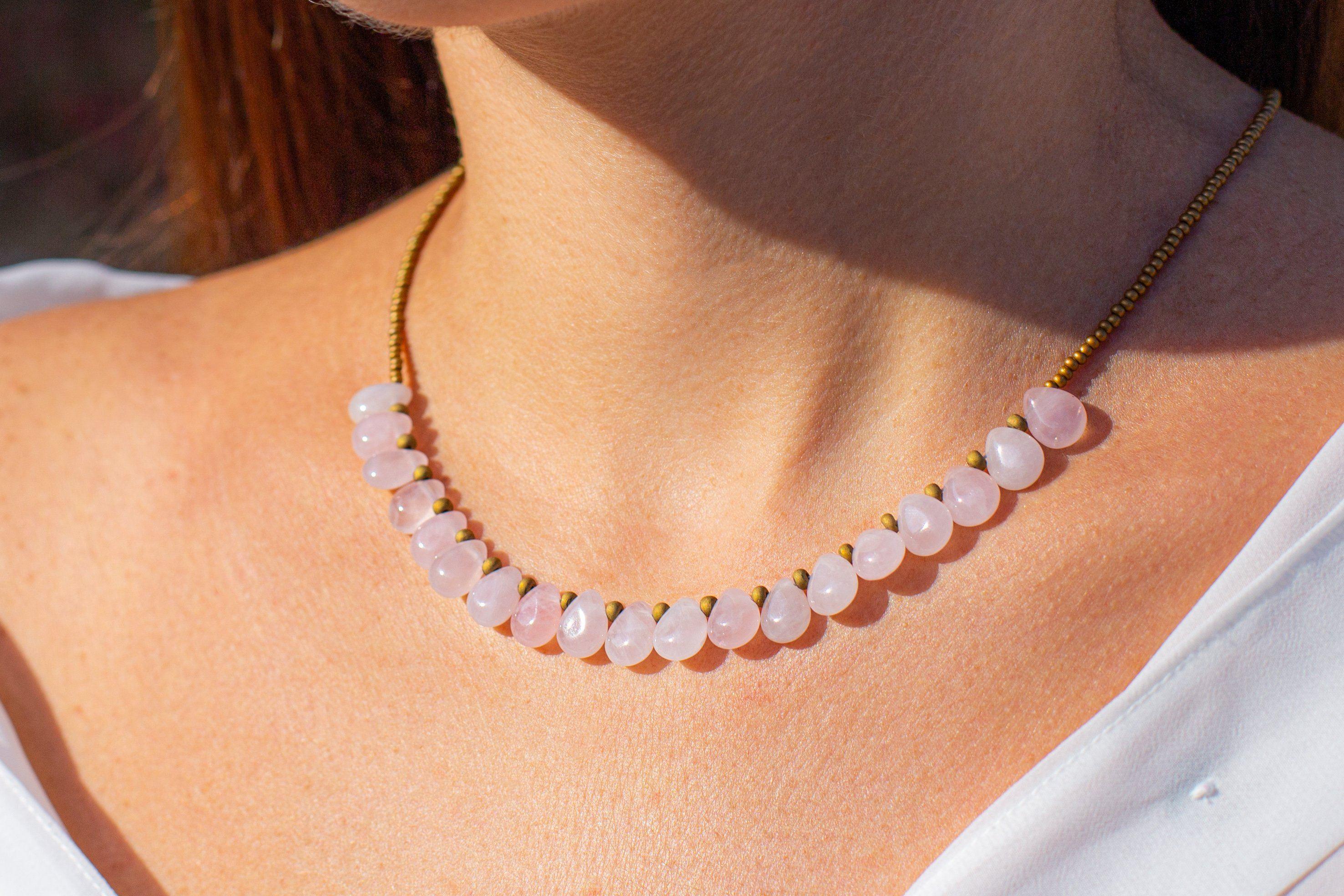 Collier d'Amour Goutte en Quartz Rose