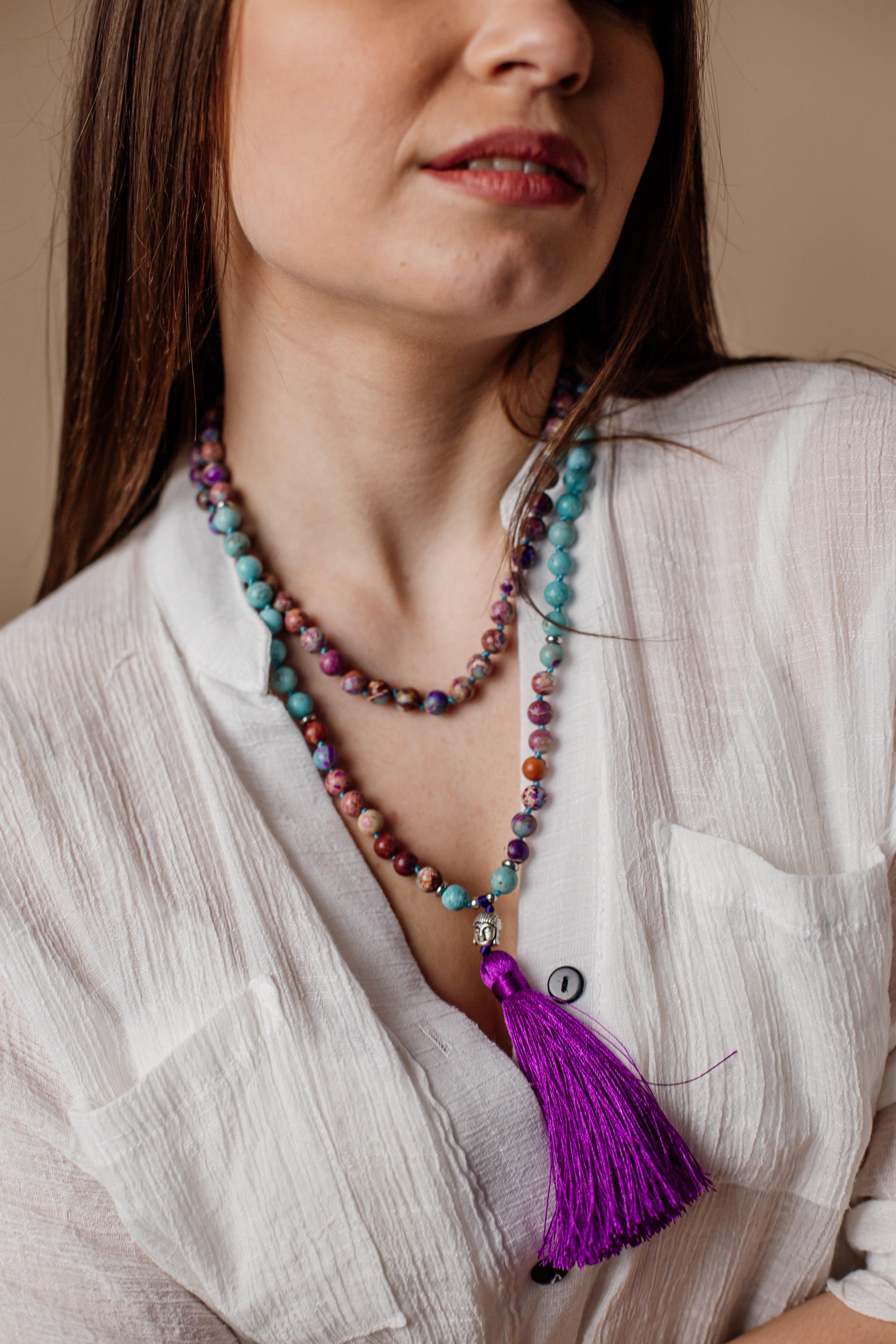 Collier Perles Enchanteresses Violettes en Hématite et Jaspe