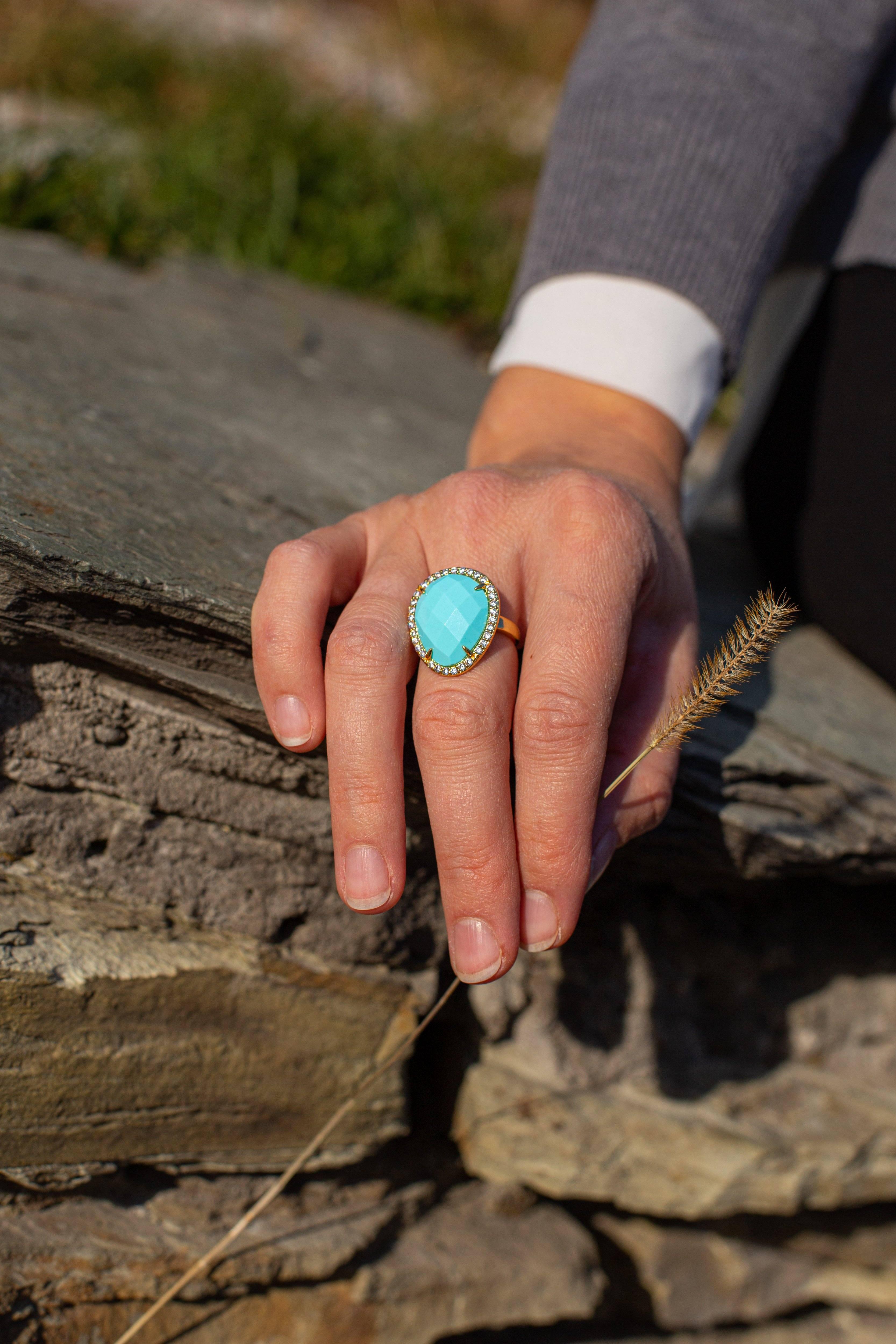 Bague Cocktail Larme en Turquoise