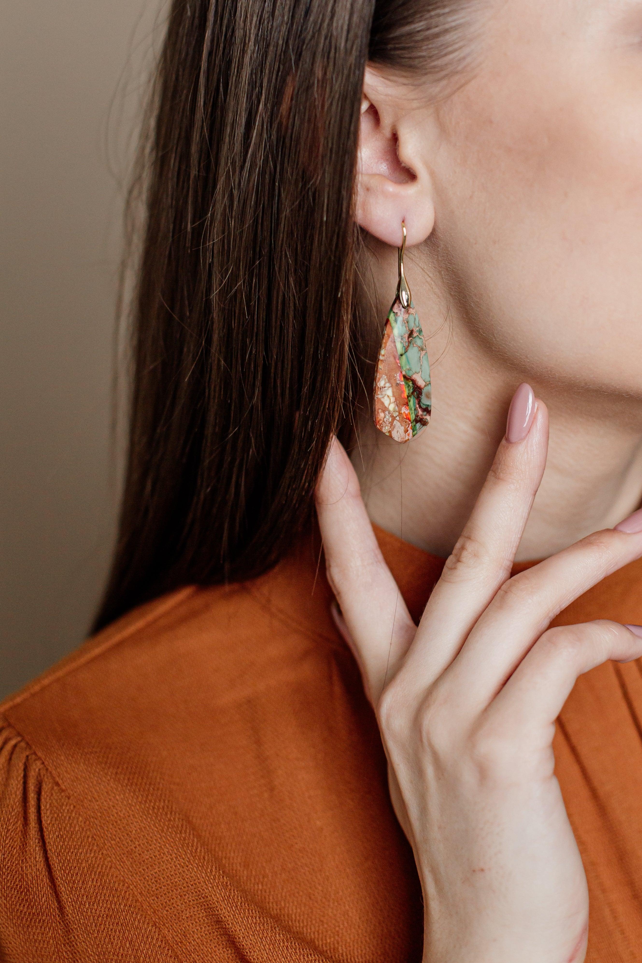 Boucles d'Oreilles Feu Élémentaire en Or, Argent et Jaspe Impérial