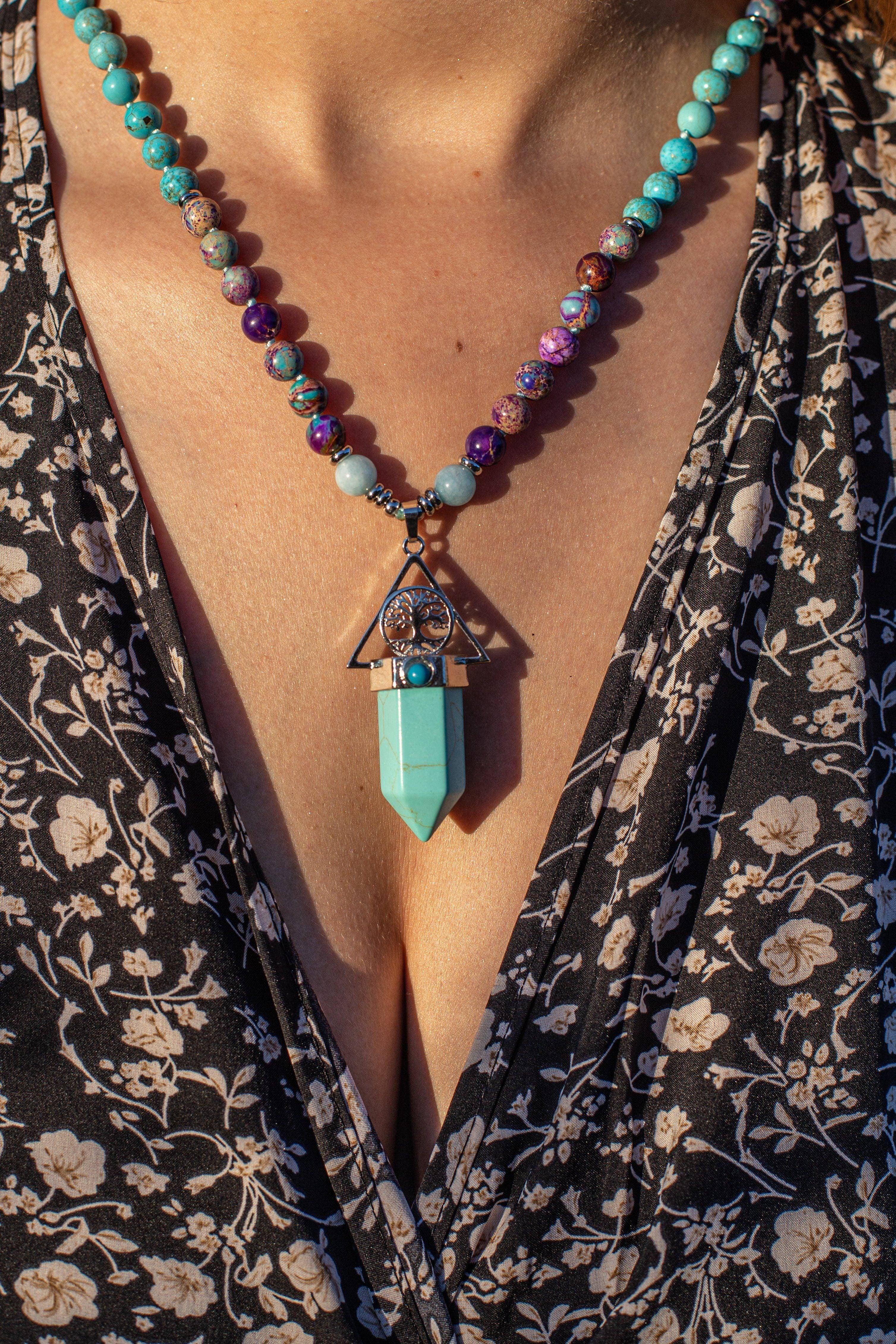 Collier Mala Couleurs Fantaisistes en Turquoise