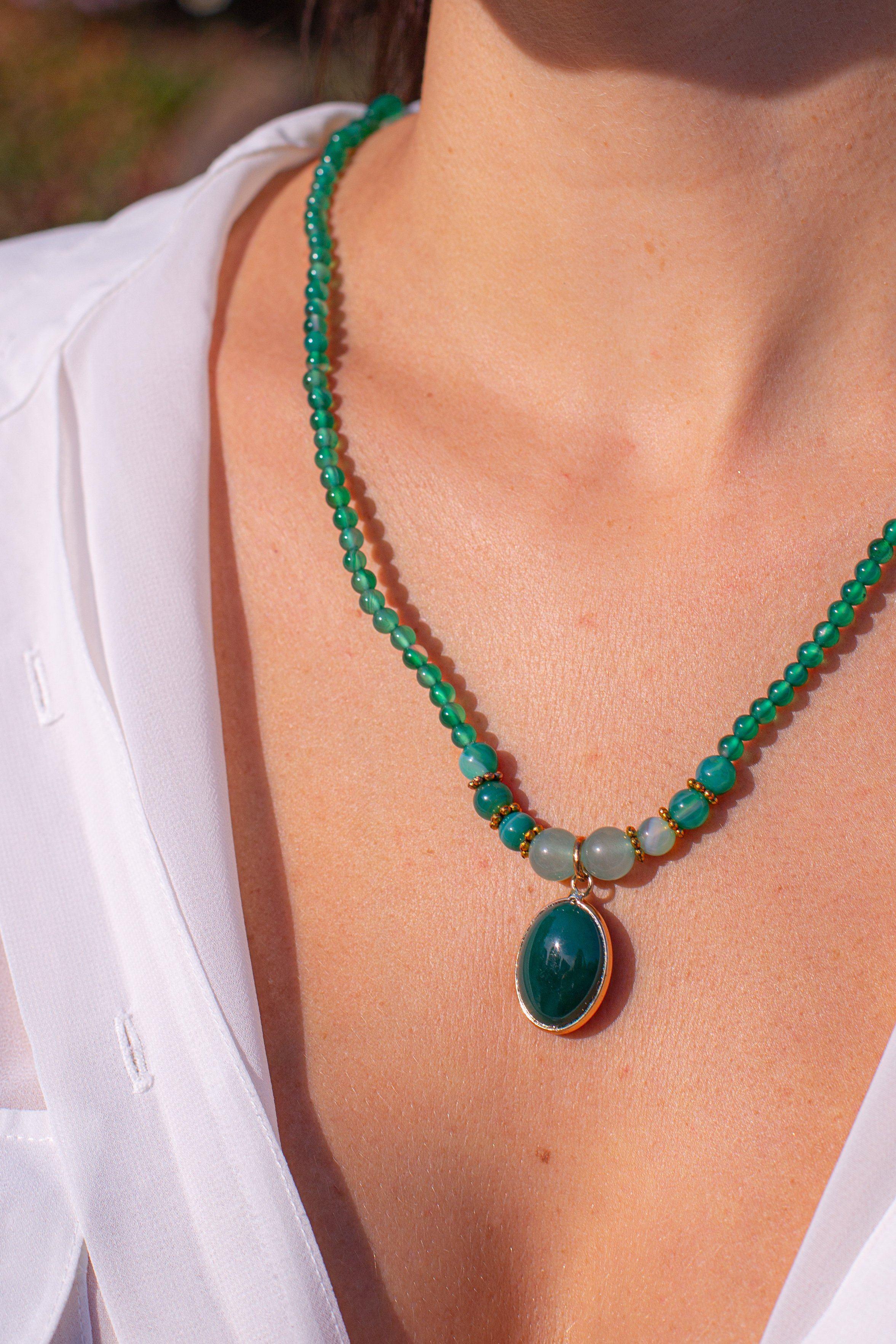 Collier Polyvalent Vintage en Onyx Vert