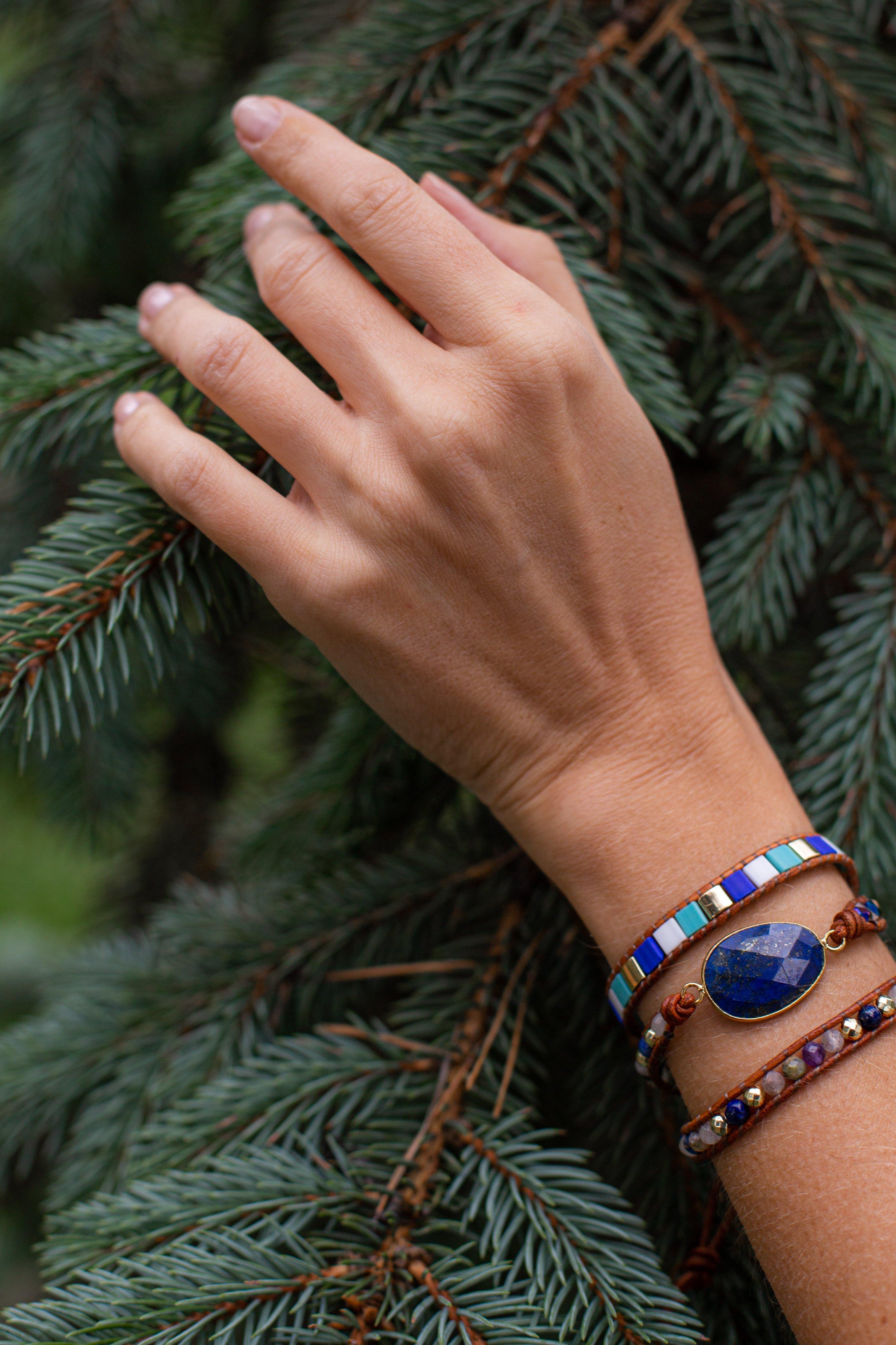 Bracelet en Lapis et Perles Carrées