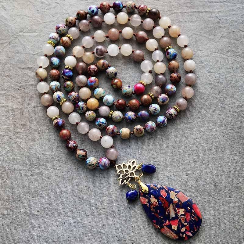 Collier Mala Grâces Spirituelles en Jaspe, Agate et Lapis-Lazuli