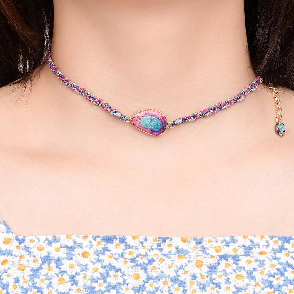 Collier Tréssé Empathie de l'Âme en Jaspe Bleu & Rose