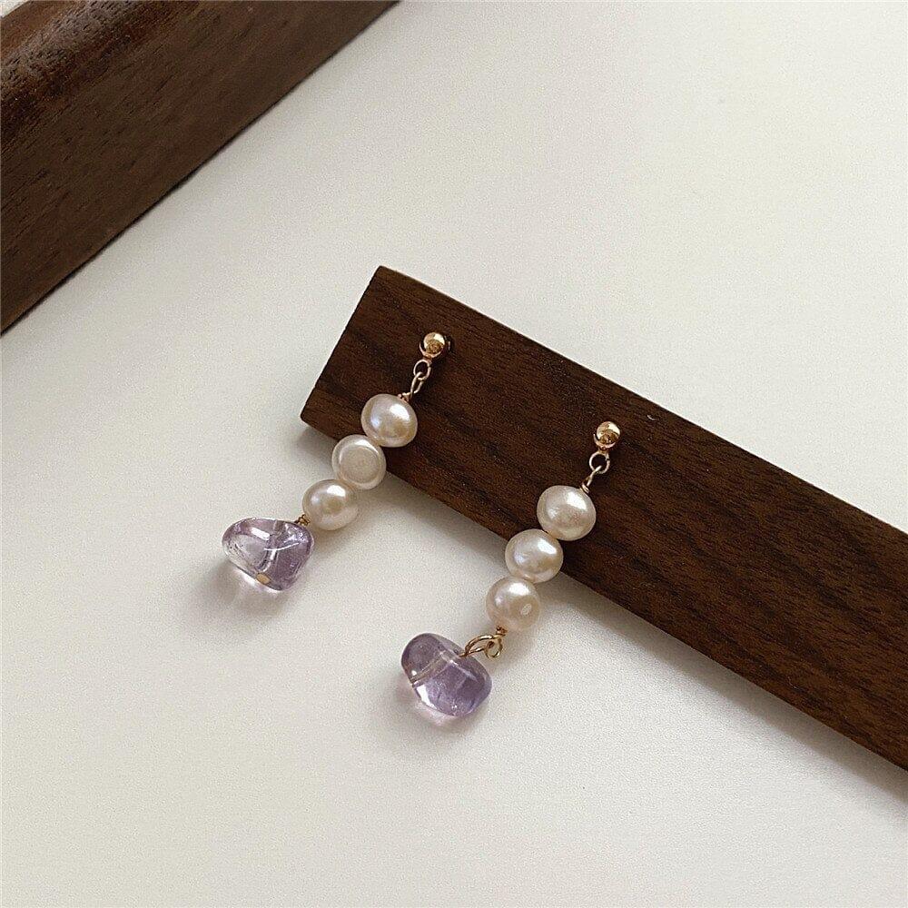 Boucles d'Oreilles Grâce et Sagesse en Perles & Améthyste