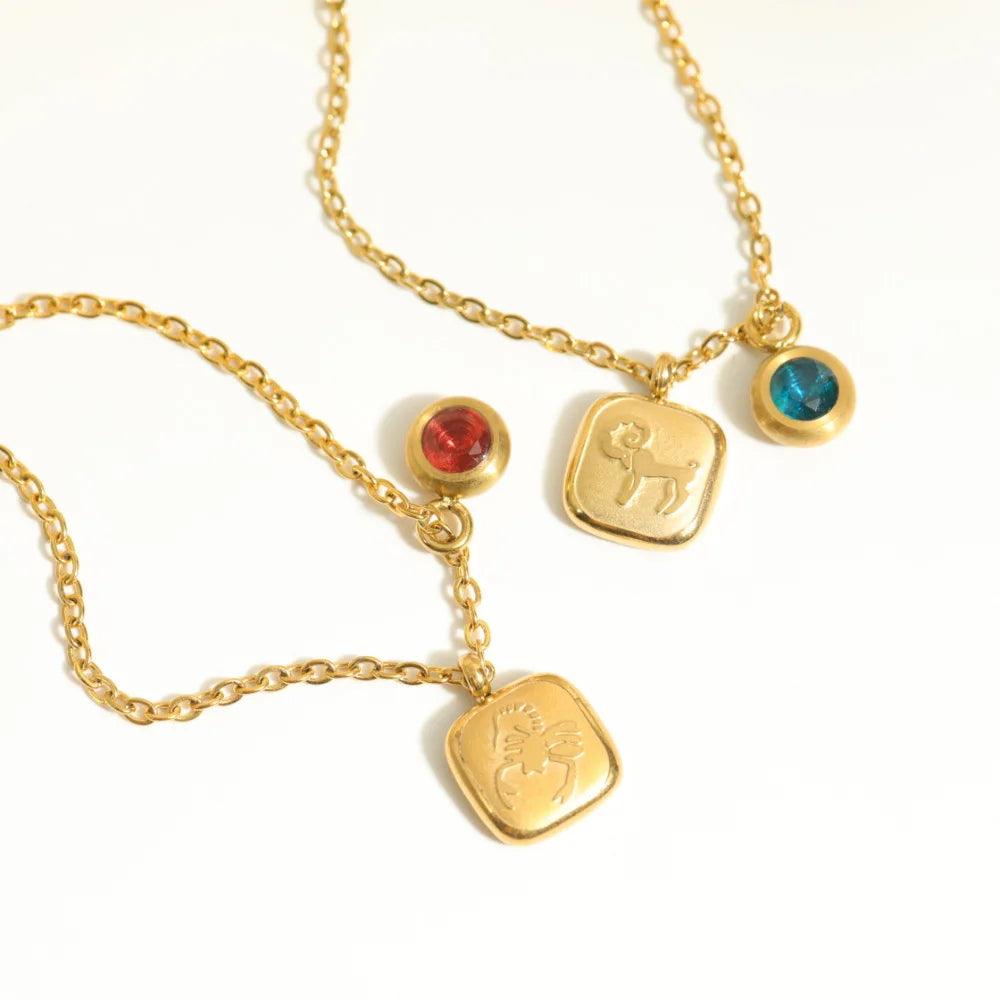Collier Doré Connexion Cosmique du Zodiaque en Pierres Naturelles