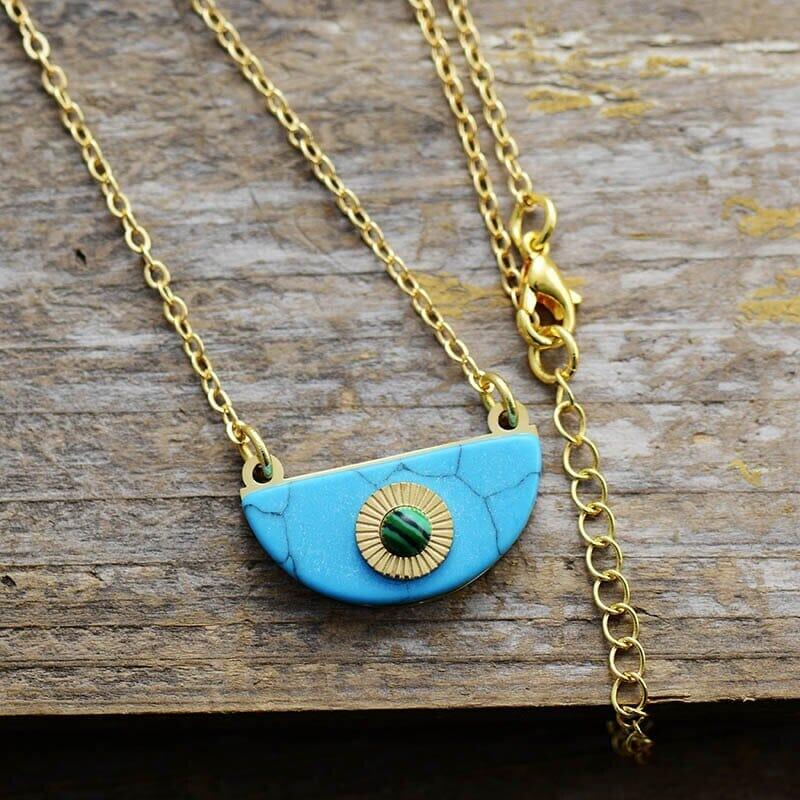 Collier Calme Lunaire en Malachite et Turquoise