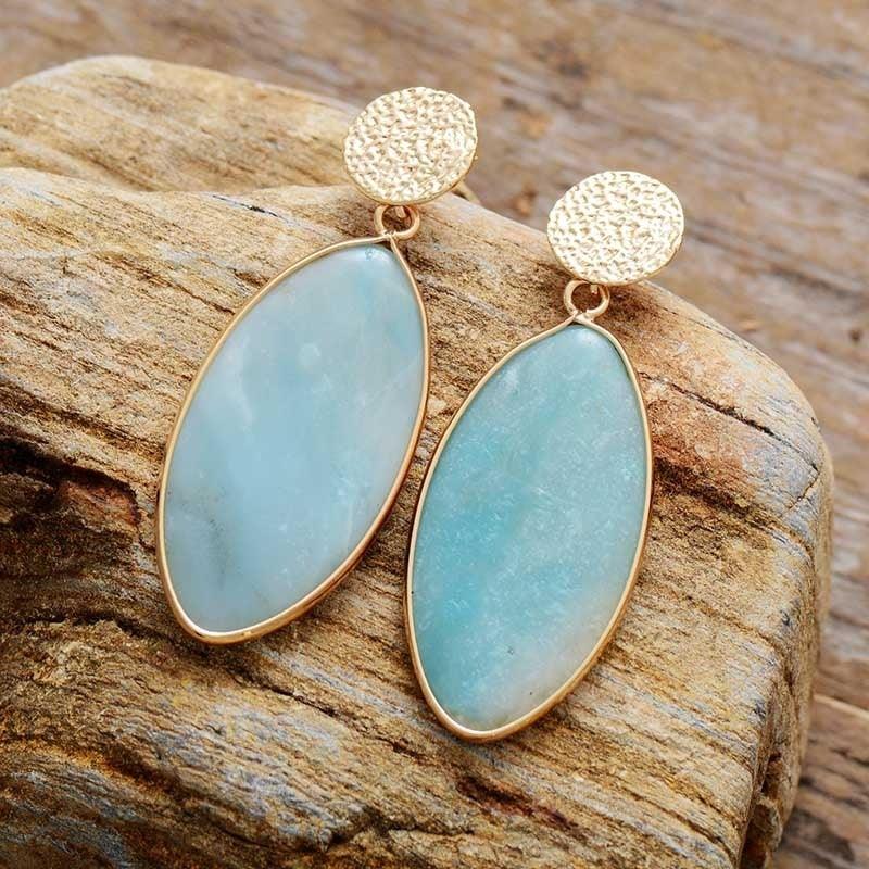 Boucles d'Oreilles Gracieux Hiver en Feuille d'Amazonite