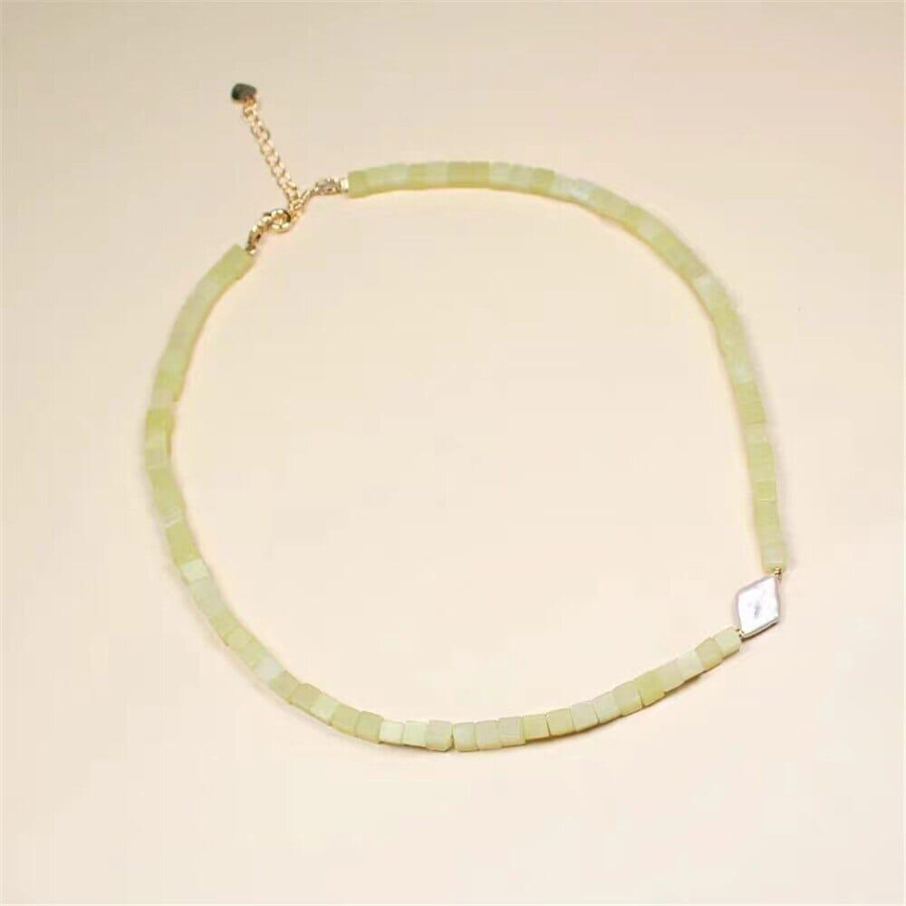 Collier Rayonnant en Jade Citron et Perles
