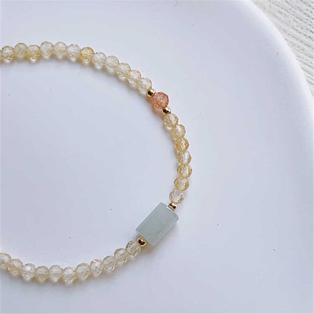 Bracelet "Brillante Sérénité" en Quartz Fraise, Citrine et Jadéite