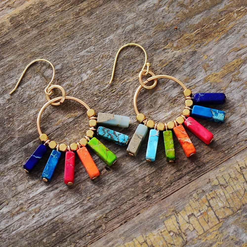 Boucles d'Oreilles Bohème Éclat De Couleurs en Pierres Naturelles