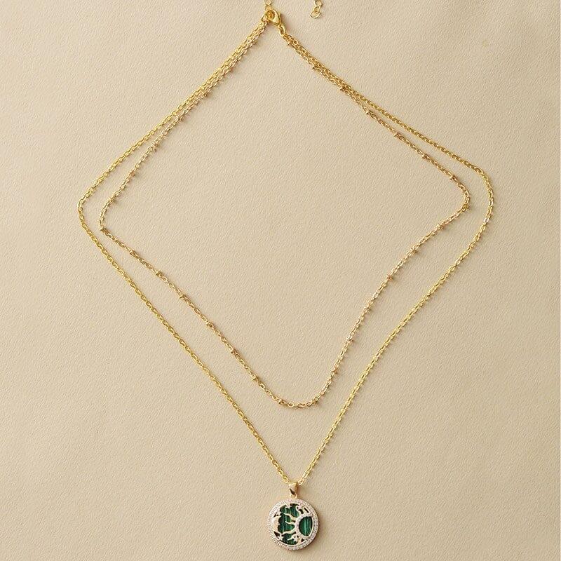 Collier Multicouches Amour Cosmique en Malachite Lune et Soleil