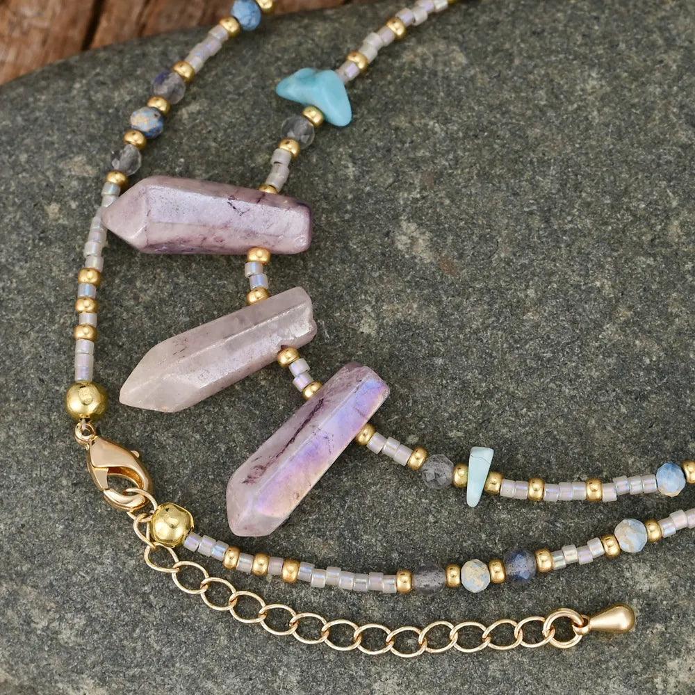 Collier Fil de Quiétude en Jaspe et Aiguë-Marine