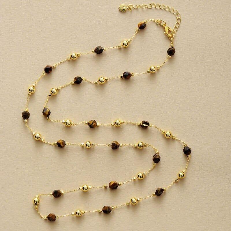 Collier Déesse Intérieure en Jade Rose et Œil de Tigre