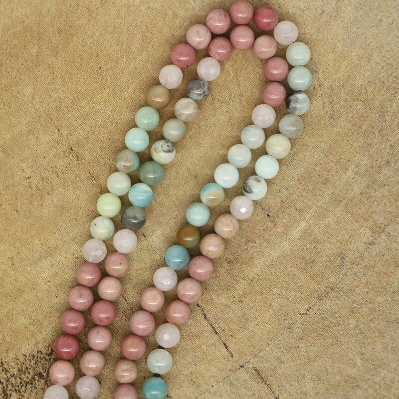 Collier Croix d'Espoir et de Foi en Rhodonite, Amazonite et Quartz