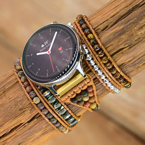 Bracelet pour Montre Connectée Samsung en Jaspe et Oeil de Tigre