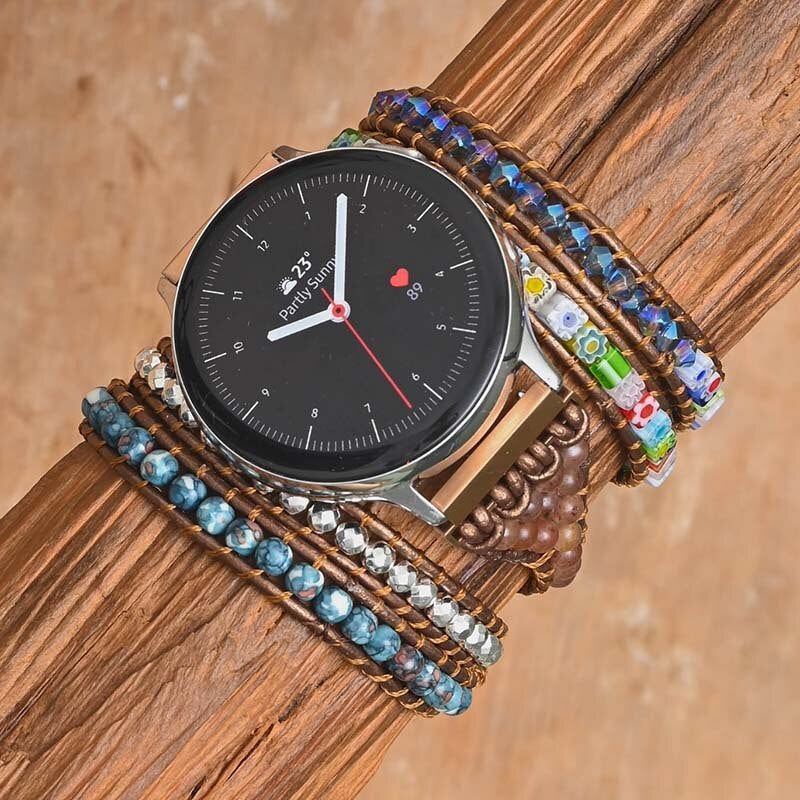 Bracelet pour Montre Connectée Samsung Brillant Vernis en Hématite et Agate