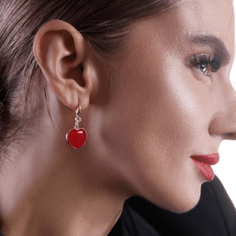 Boucles d'Oreilles Précieux Amour en Pierres Rouges