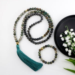 Set Mala Lotus en Turquoise Africaine, Labradorite Noire et Jaspe