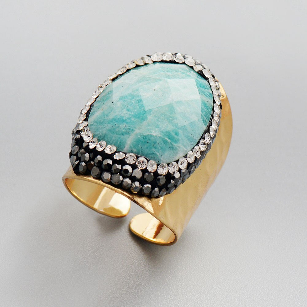 Bague Cocktail Oeil de Corail en Amazonite