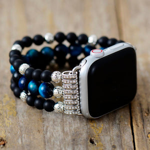 Bracelet pour Apple Watch Glamour en Oeil de Tigre et Onyx