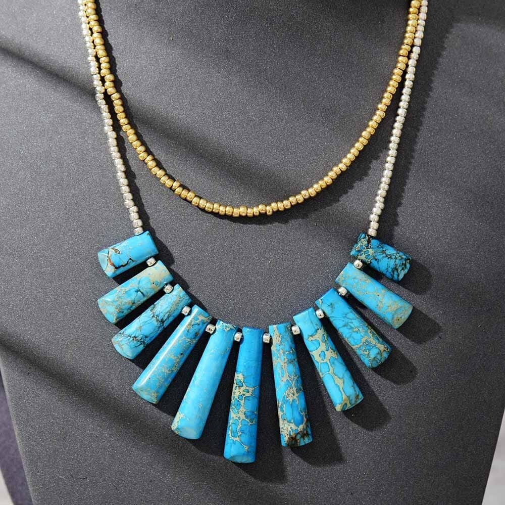 Collier Multi-Rangs Aura Paisible en Jaspe Bleu