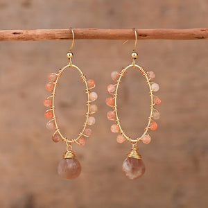 Boucles d'Oreilles Rêverie Tranquille en Amazonite, Pierre de Soleil et Améthyste